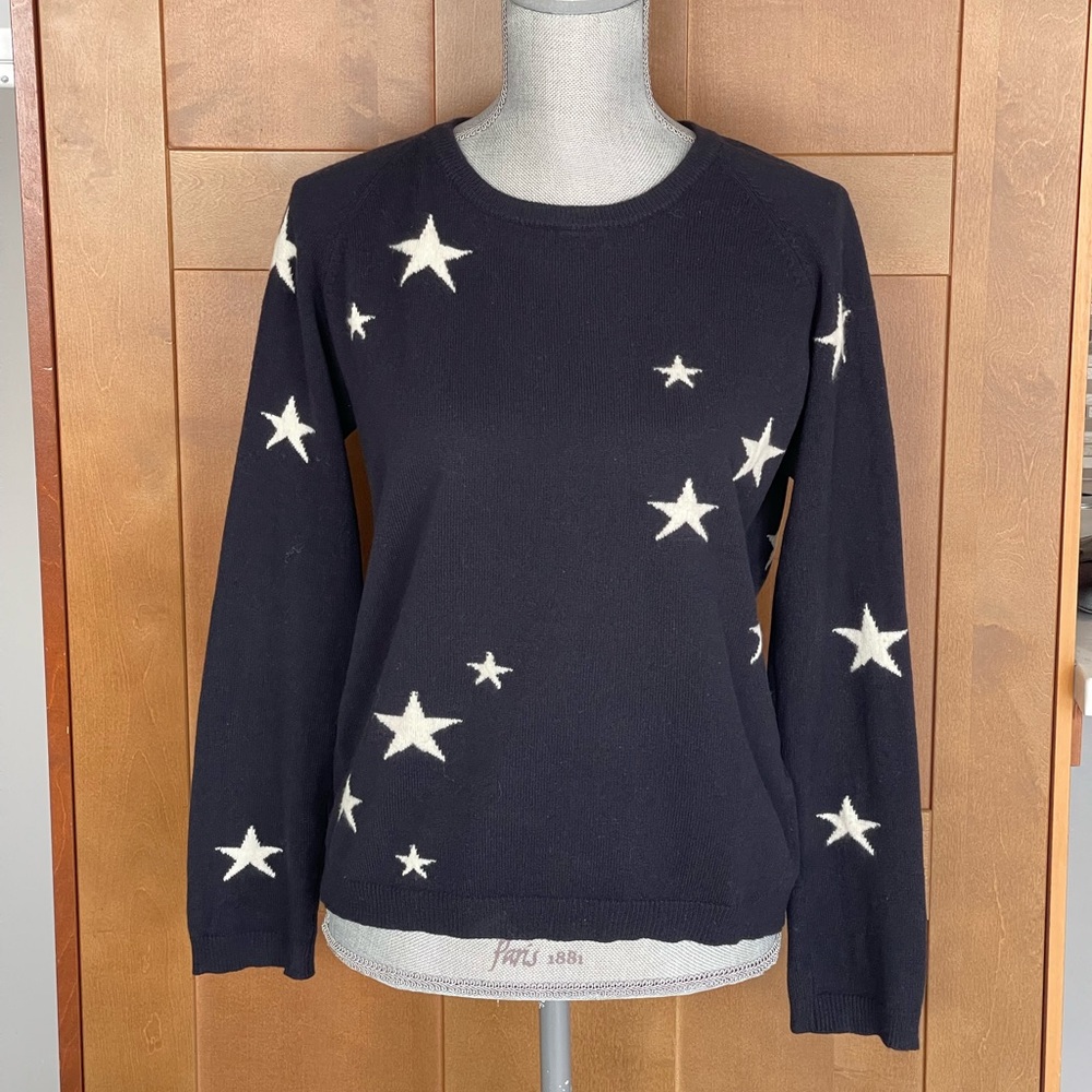 Chinti & Parker 100% Cashmere "Star" Crew Neck Sweater Navy/White - Medium